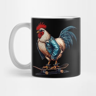 Retro cool rooster skateboarder Mug